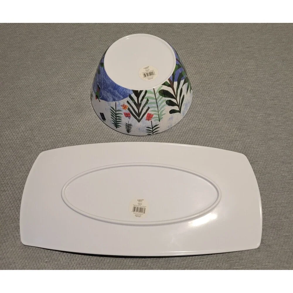 Gibson Home Snow Angel Santa - Christmas Serving Set - Tray & Bowl